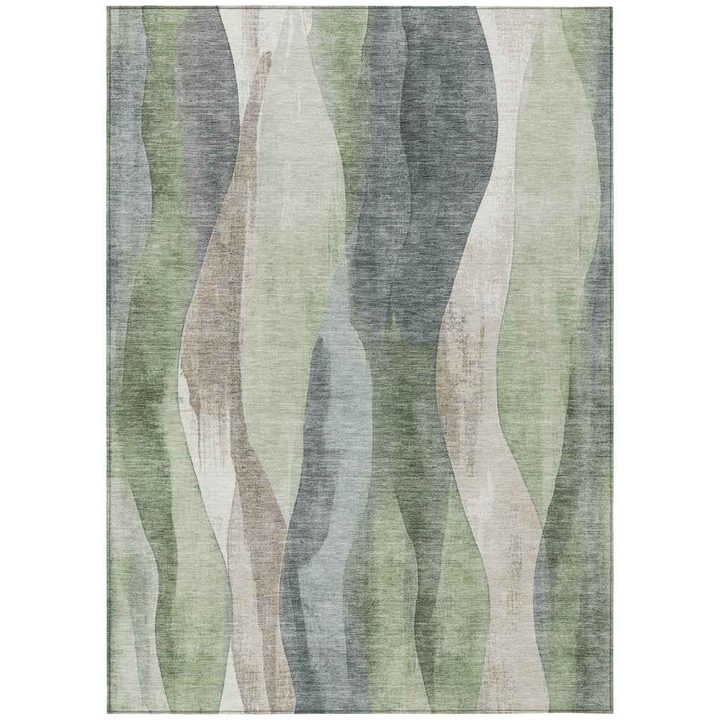 9' X 12' Fern Green And Gray Abstract Washable Indoor Outdoor Area Rug
