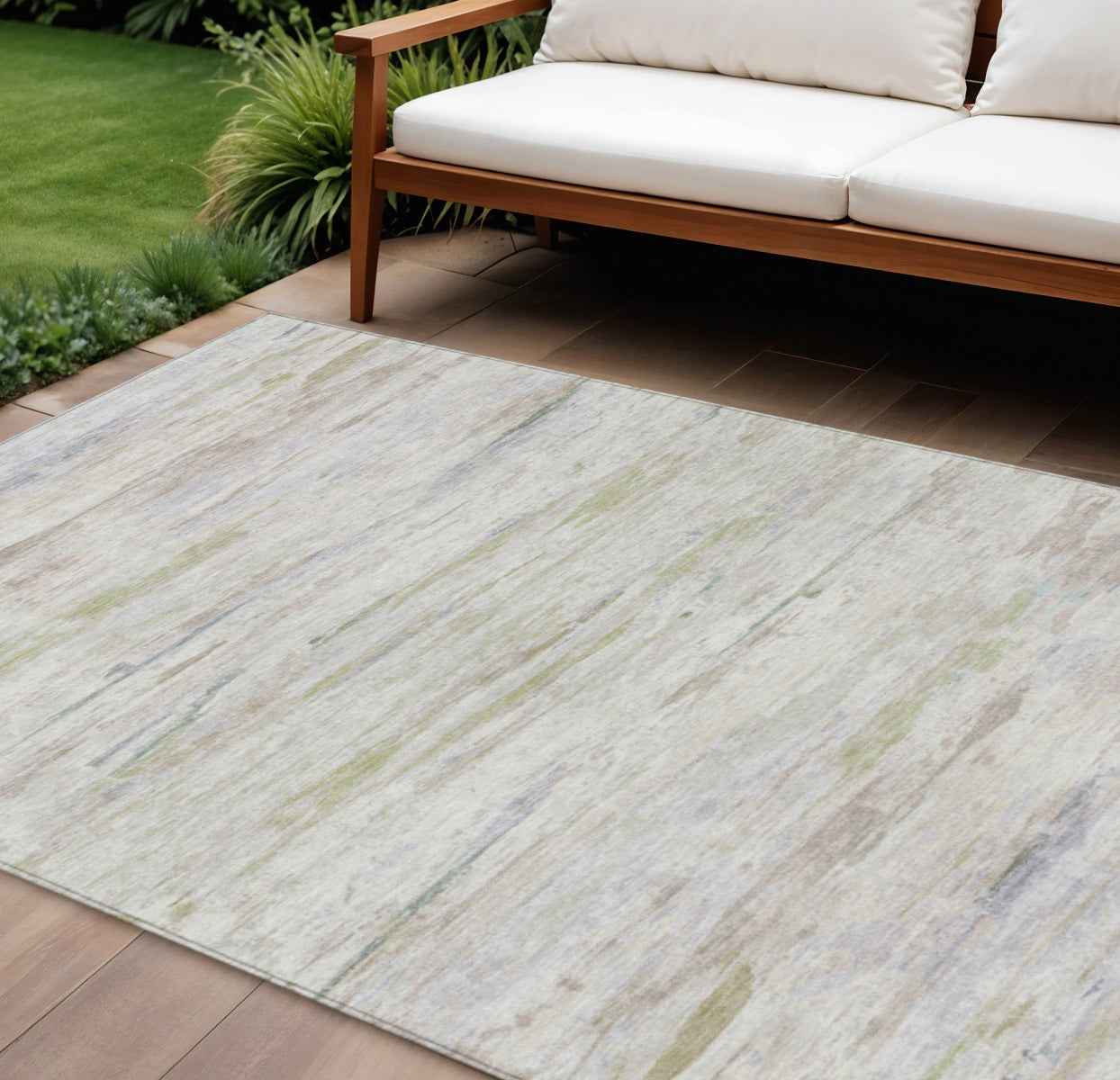 8' X 10' Ivory And Beige Abstract Washable Indoor Outdoor Area Rug
