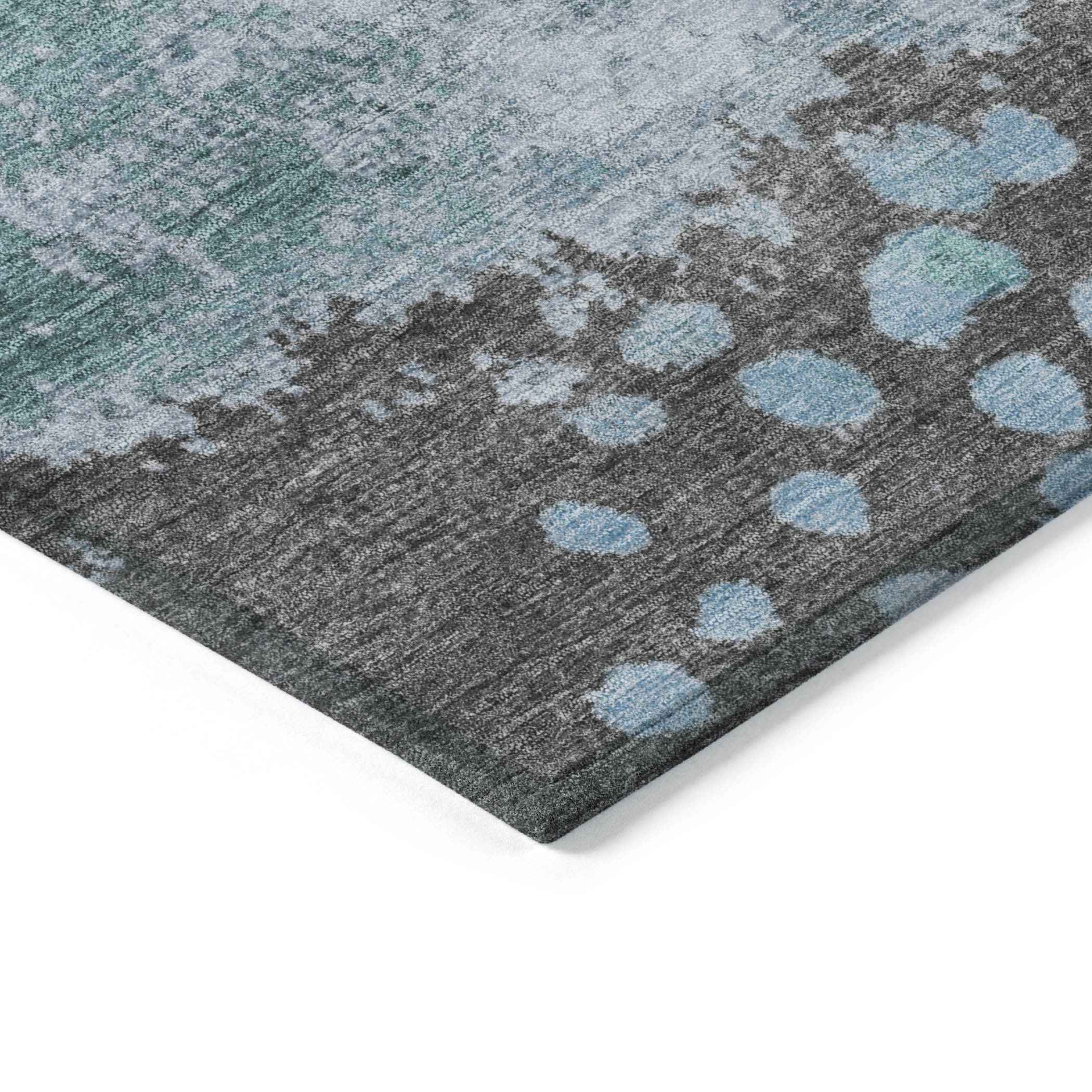 10' X 14' Teal Blue Aqua And Taupe Abstract Washable Indoor Outdoor Area Rug