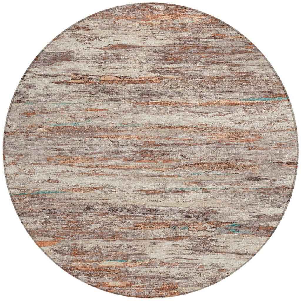 8' Terra Cotta And Beige Round Abstract Washable Indoor Outdoor Area Rug