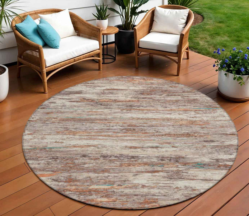 8' Terra Cotta And Beige Round Abstract Washable Indoor Outdoor Area Rug