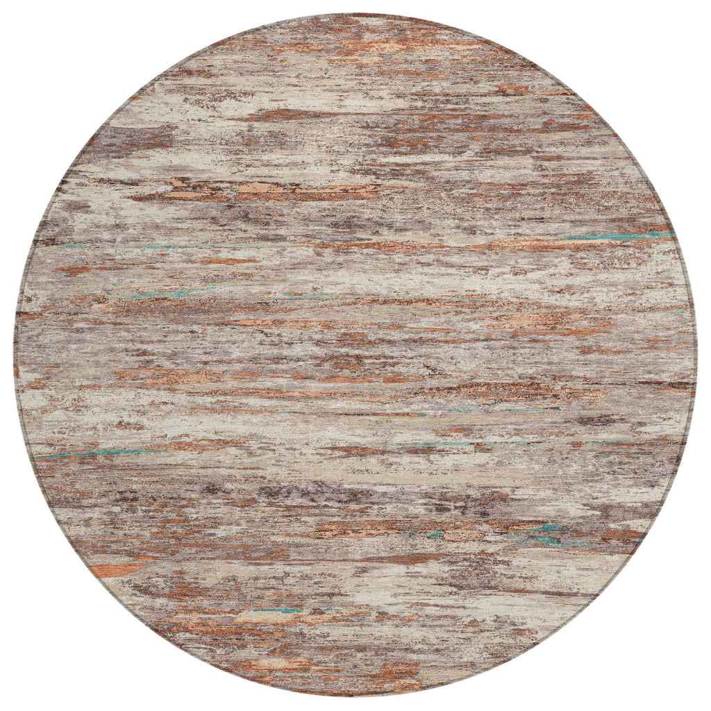 8' Terra Cotta And Beige Round Abstract Washable Indoor Outdoor Area Rug
