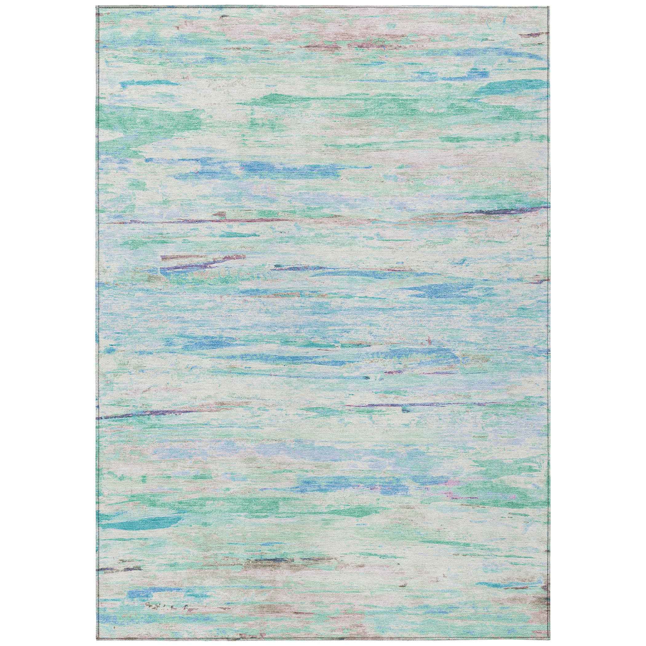 8' X 10' Teal Blue And Ivory Abstract Washable Indoor Outdoor Area Rug