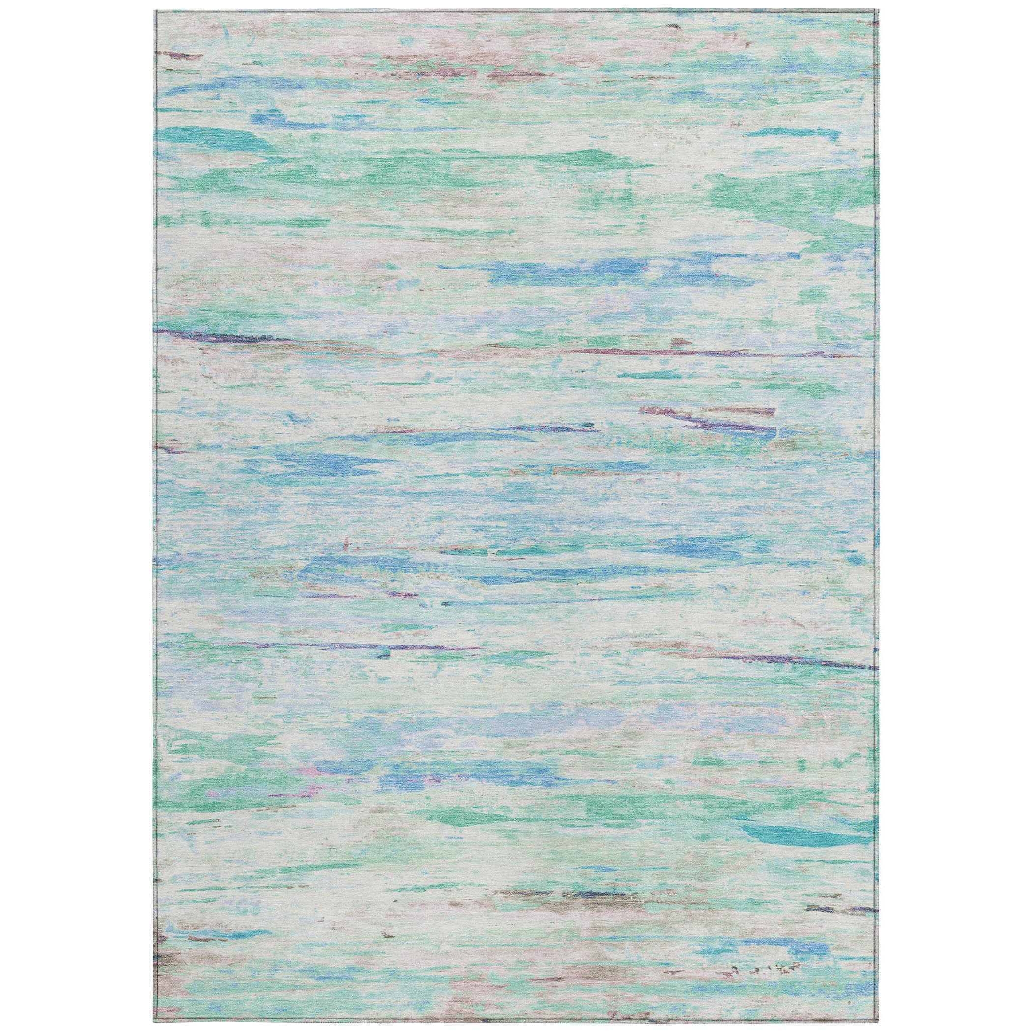8' X 10' Teal Blue And Ivory Abstract Washable Indoor Outdoor Area Rug