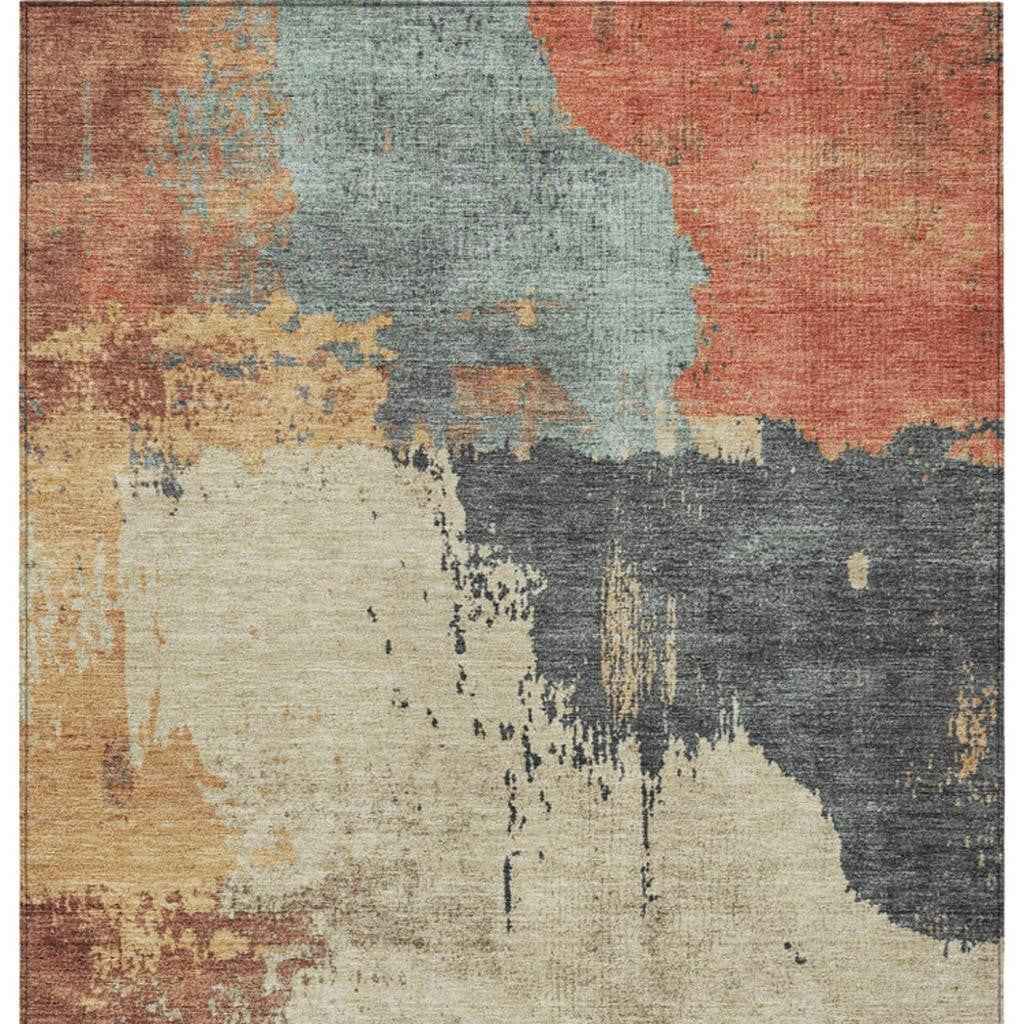 8' X 10' Rust Beige And Charcoal Abstract Washable Indoor Outdoor Area Rug