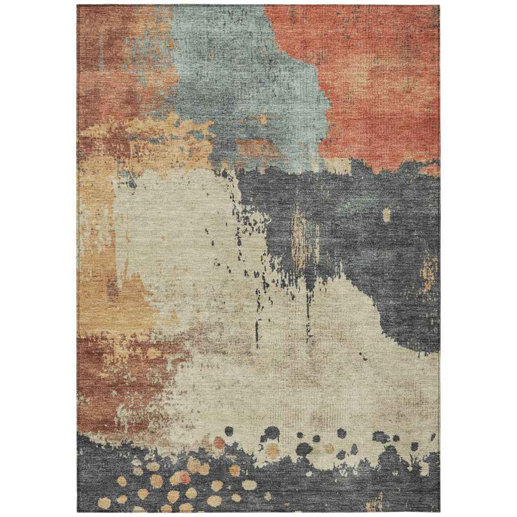8' X 10' Rust Beige And Charcoal Abstract Washable Indoor Outdoor Area Rug