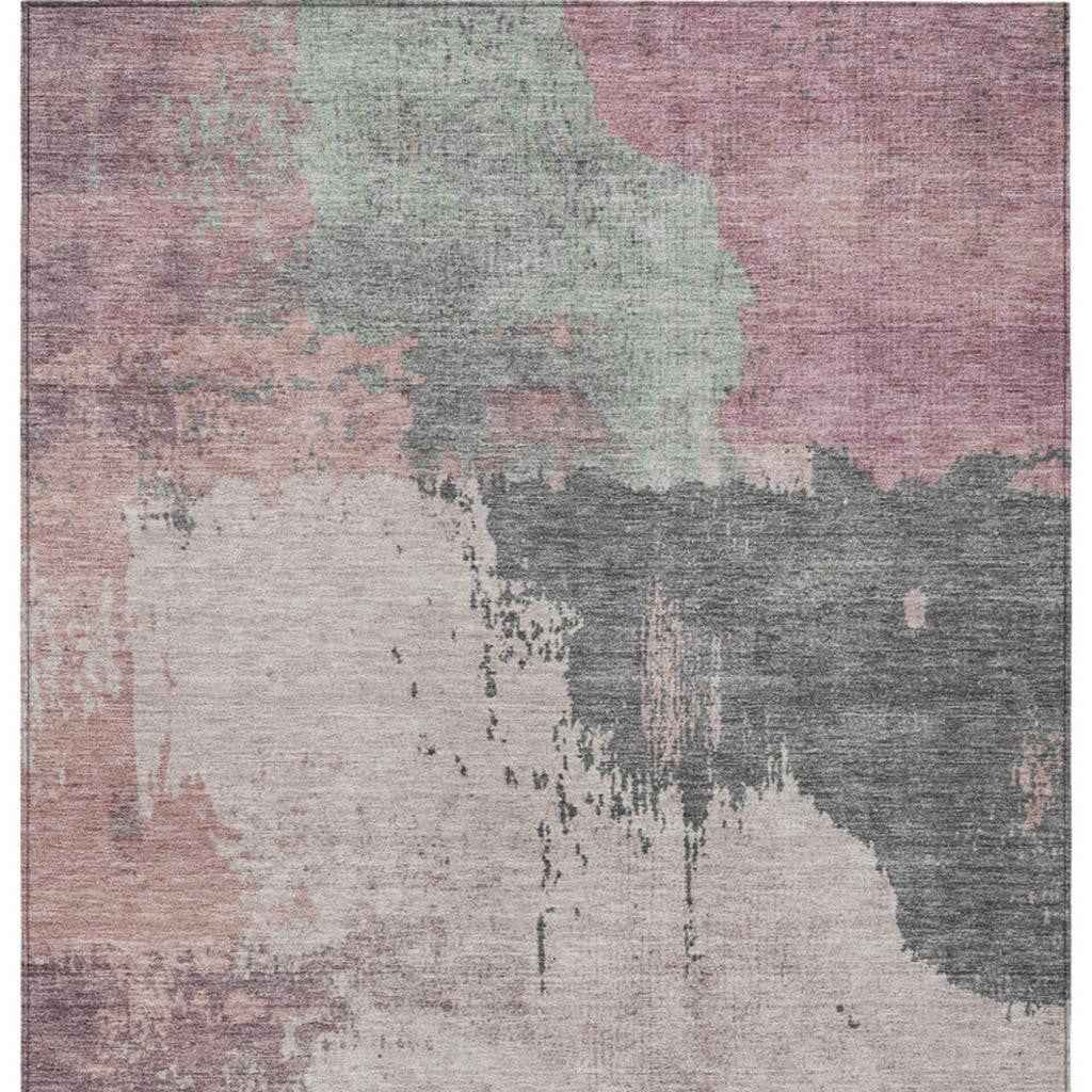 8' X 10' Blush Sage And Charcoal Abstract Washable Indoor Outdoor Area Rug