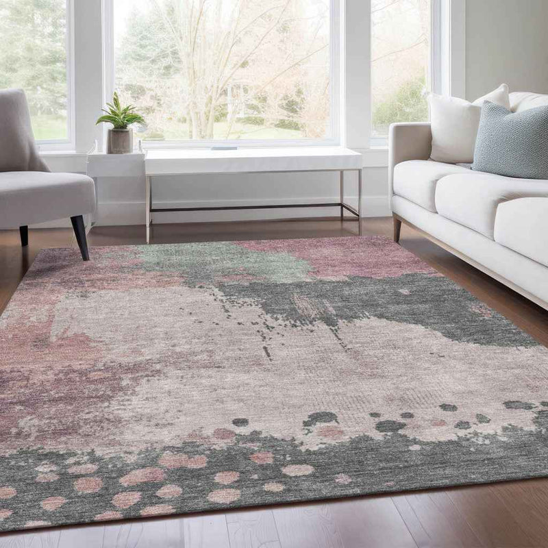 8' X 10' Blush Sage And Charcoal Abstract Washable Indoor Outdoor Area Rug