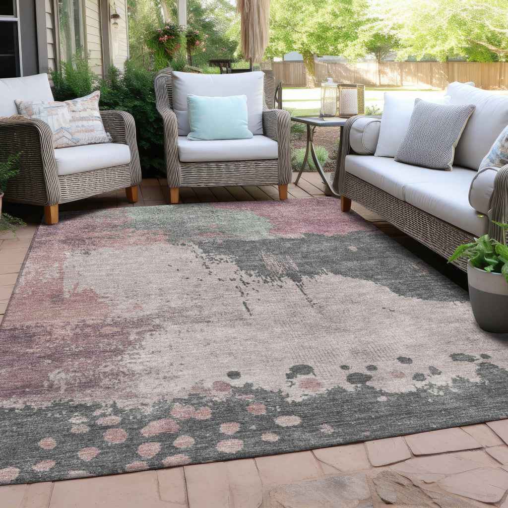 8' X 10' Blush Sage And Charcoal Abstract Washable Indoor Outdoor Area Rug