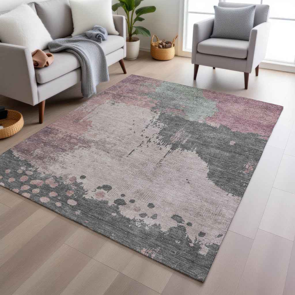 8' X 10' Blush Sage And Charcoal Abstract Washable Indoor Outdoor Area Rug