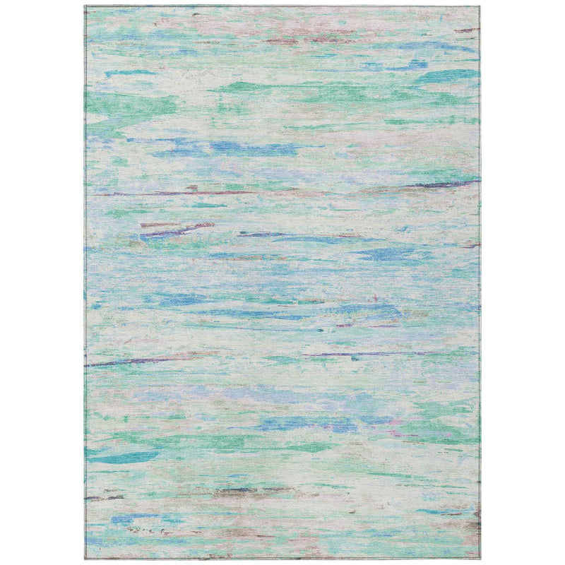 10' X 14' Teal Blue And Ivory Abstract Washable Indoor Outdoor Area Rug