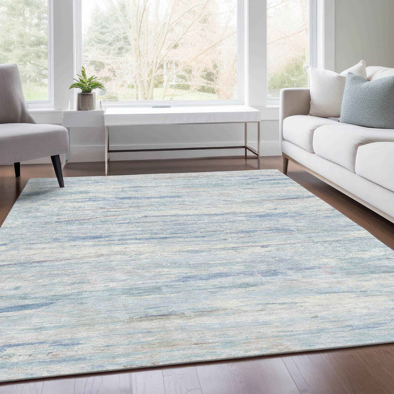 3' X 5' Sky Blue And Ivory Abstract Washable Indoor Outdoor Area Rug