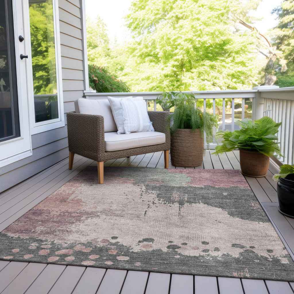 10' X 14' Blush Sage And Charcoal Abstract Washable Indoor Outdoor Area Rug