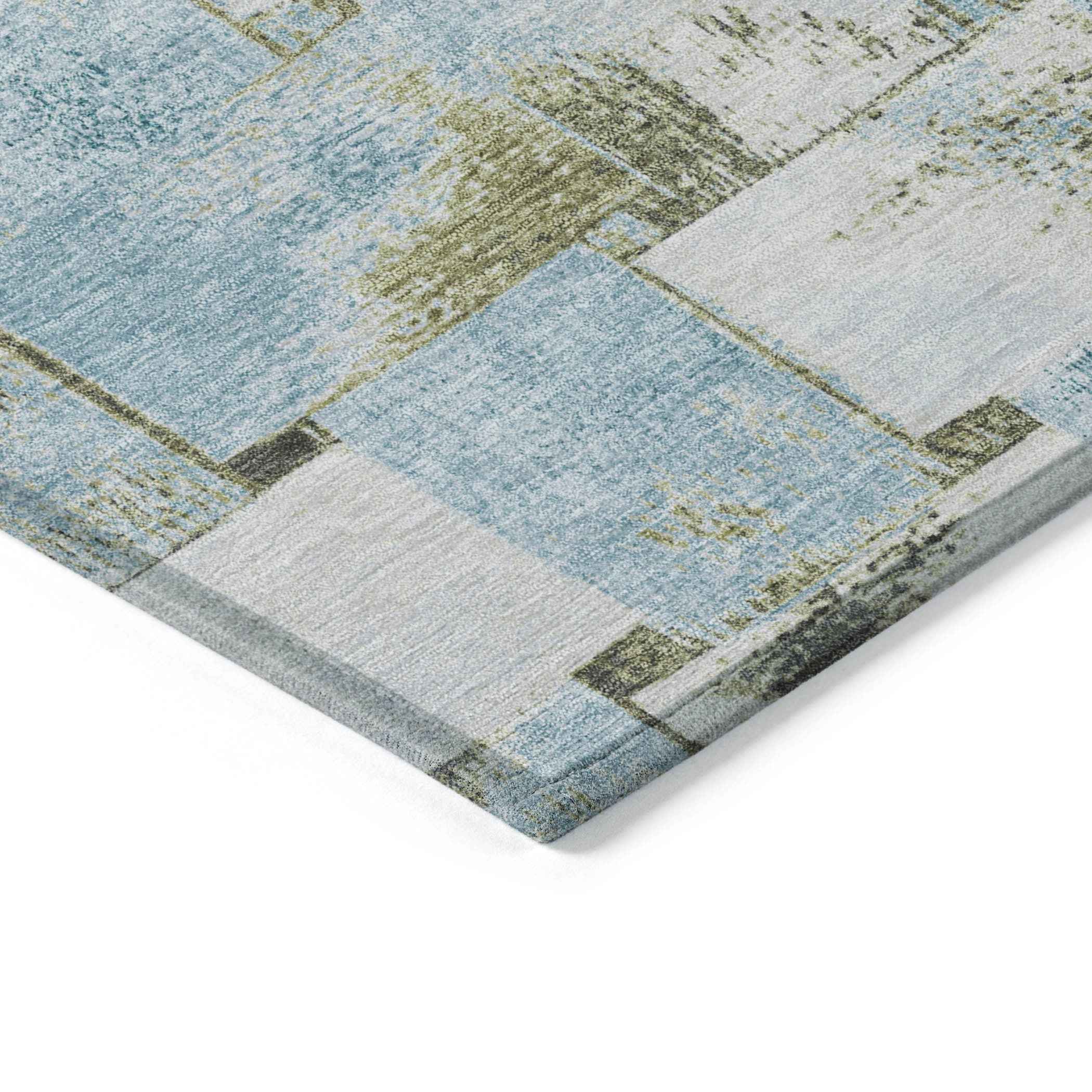 8' Teal Blue And Khaki Round Striped Washable Indoor Outdoor Area Rug