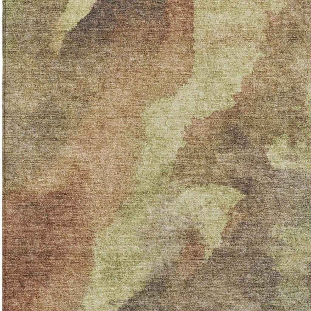 8' X 10' Brown And Fern Green Abstract Washable Indoor Outdoor Area Rug