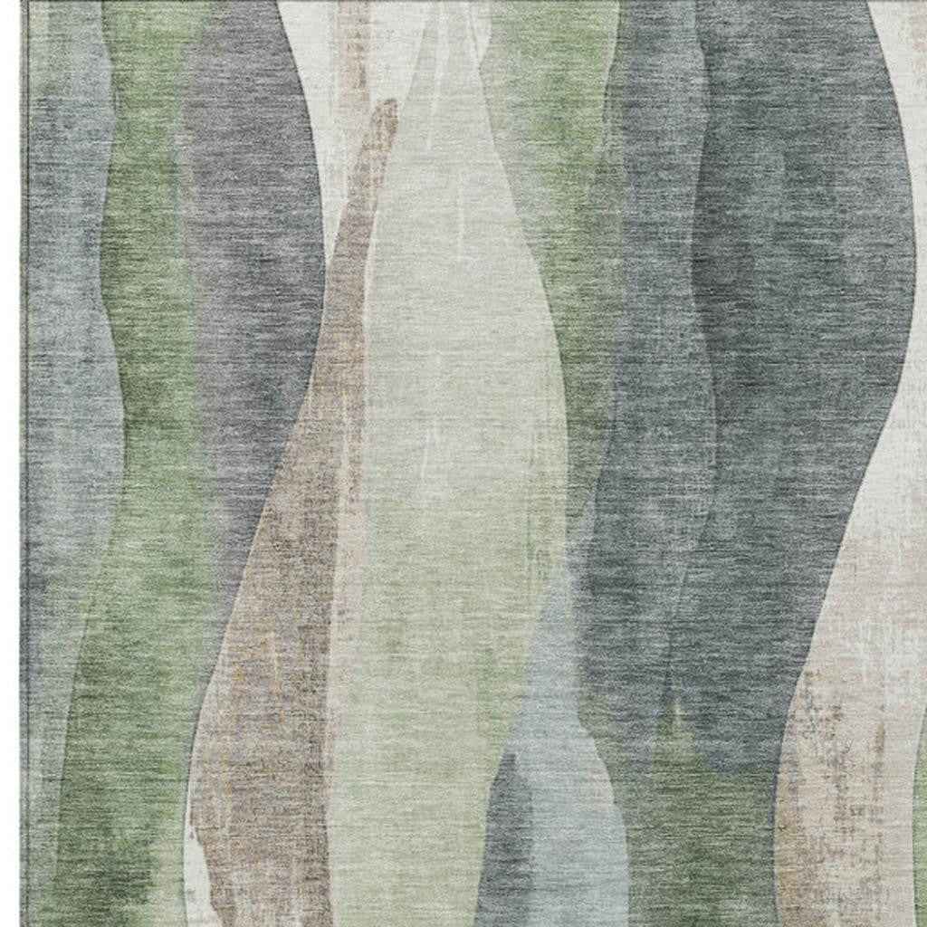 3' X 5' Fern Green And Gray Abstract Washable Indoor Outdoor Area Rug