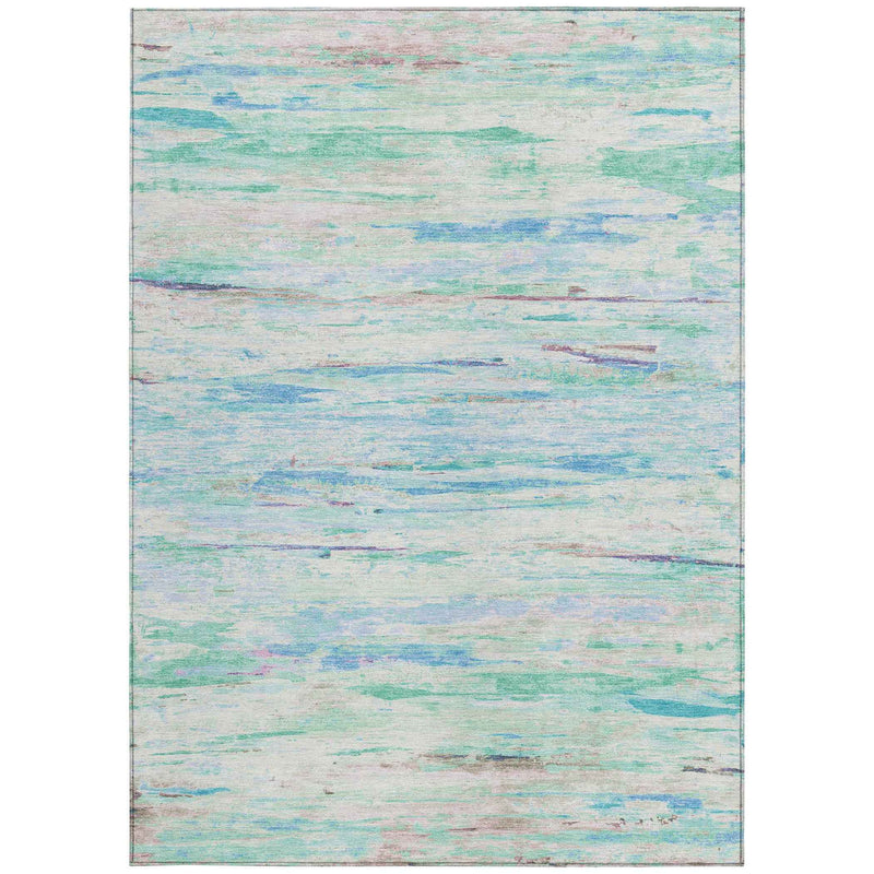 3' X 5' Teal Blue And Ivory Abstract Washable Indoor Outdoor Area Rug