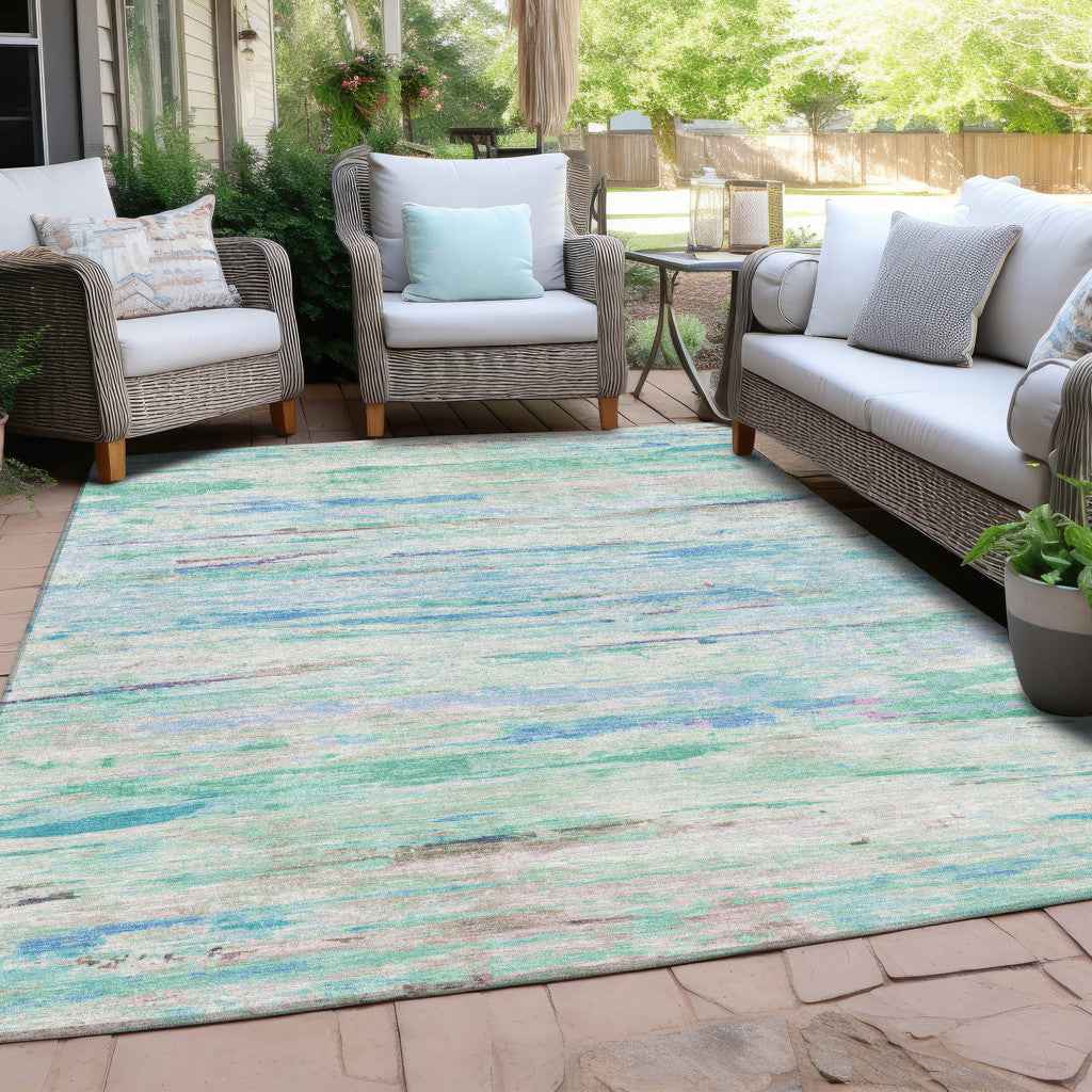 3' X 5' Teal Blue And Ivory Abstract Washable Indoor Outdoor Area Rug