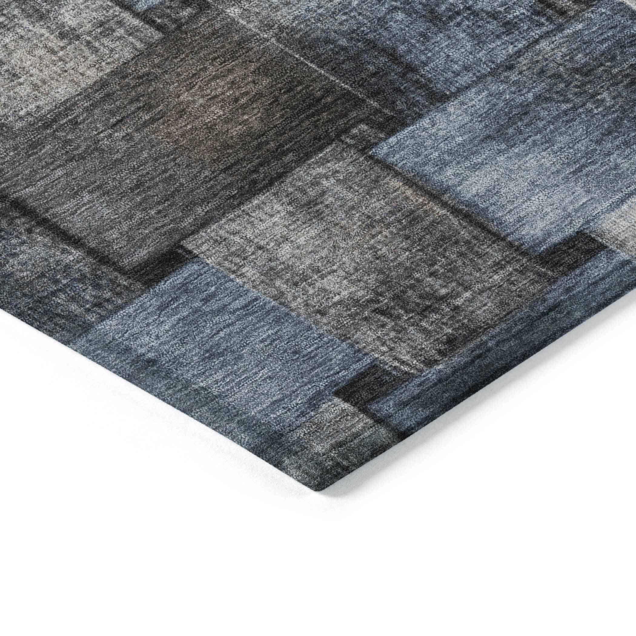 8' Taupe And Denim Blue Round Striped Washable Indoor Outdoor Area Rug