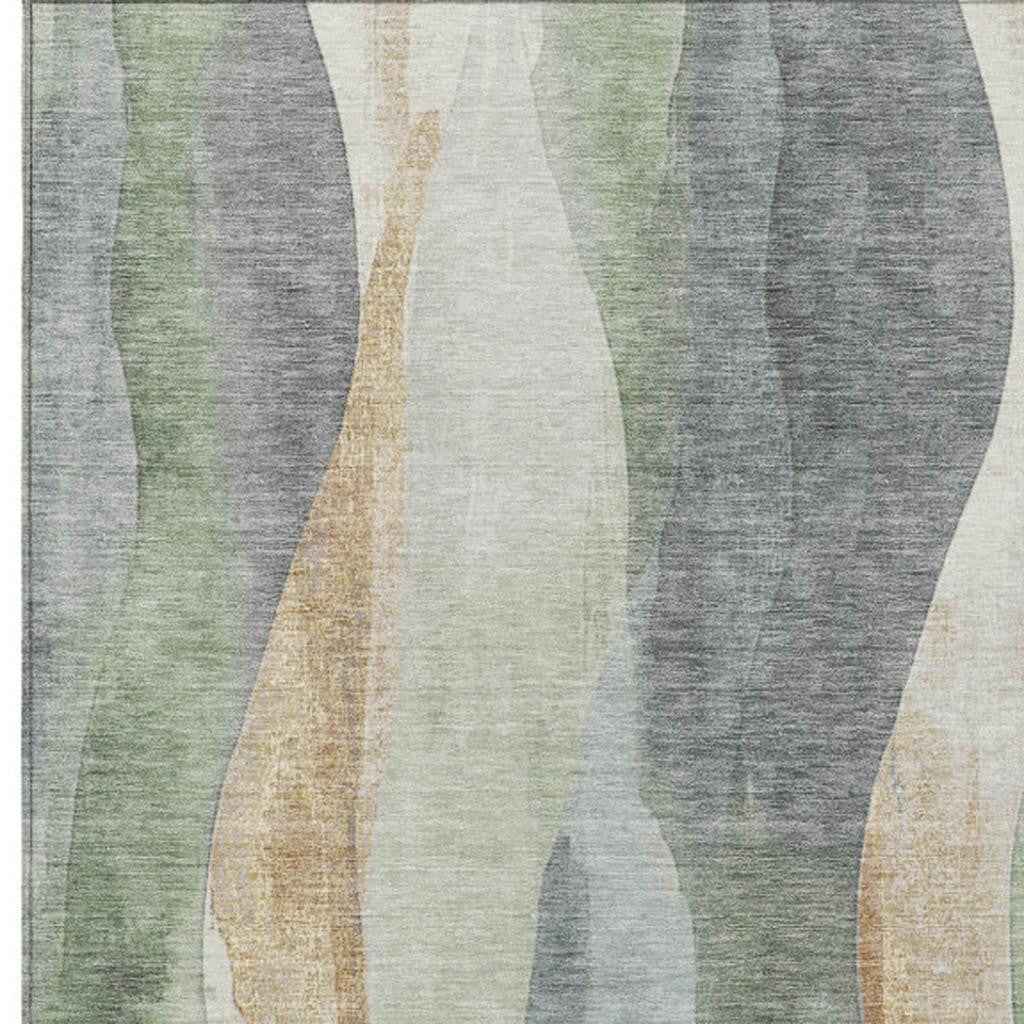 8' X 10' Artichoke Green And Gray Abstract Washable Indoor Outdoor Area Rug