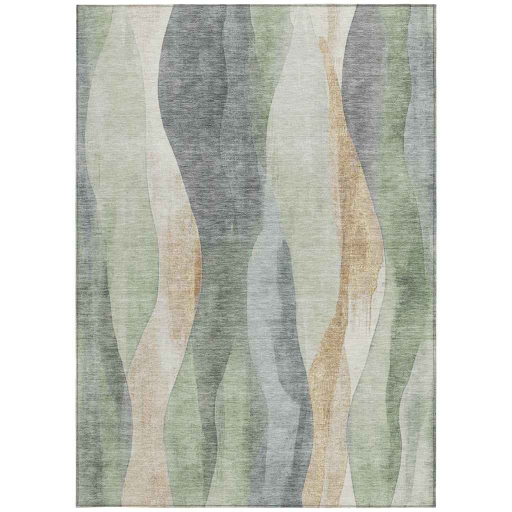 8' X 10' Artichoke Green And Gray Abstract Washable Indoor Outdoor Area Rug