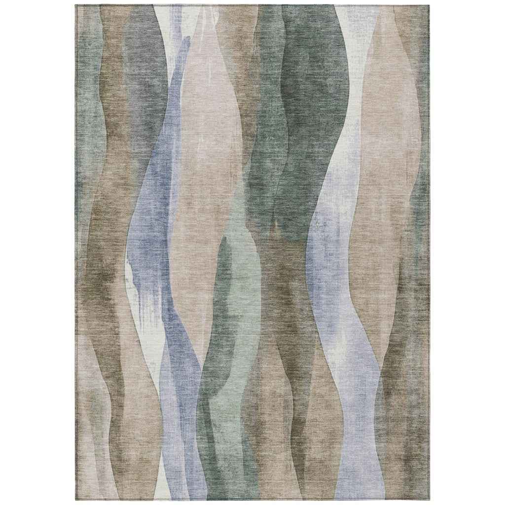 3' X 5' Beige And Denim Blue Abstract Washable Indoor Outdoor Area Rug