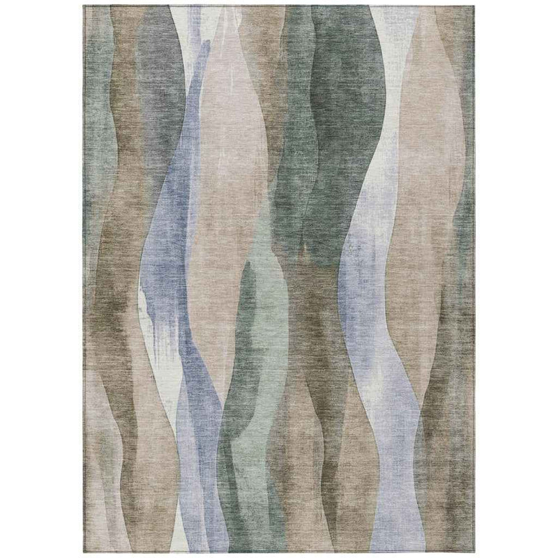 3' X 5' Beige And Denim Blue Abstract Washable Indoor Outdoor Area Rug