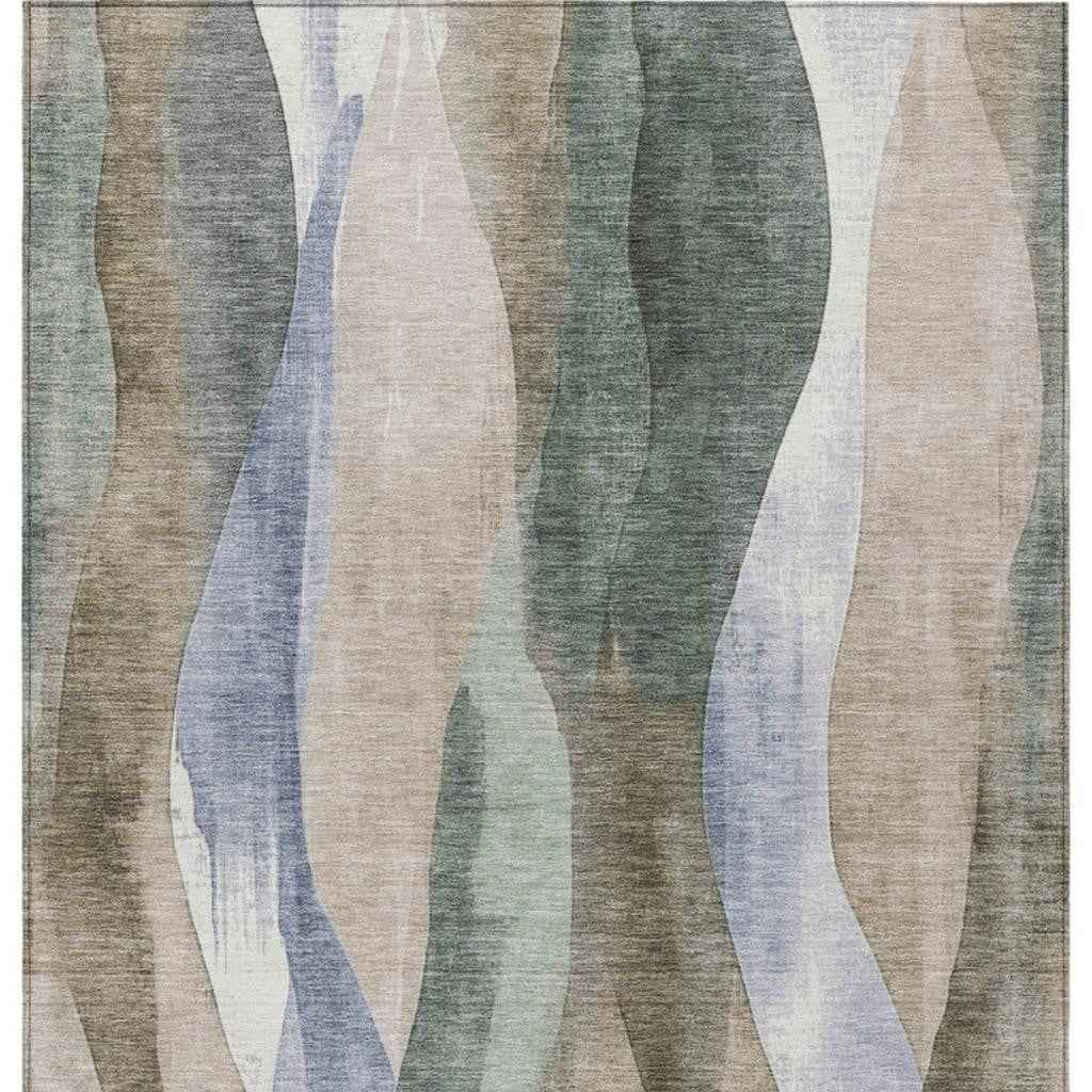 3' X 5' Beige And Denim Blue Abstract Washable Indoor Outdoor Area Rug