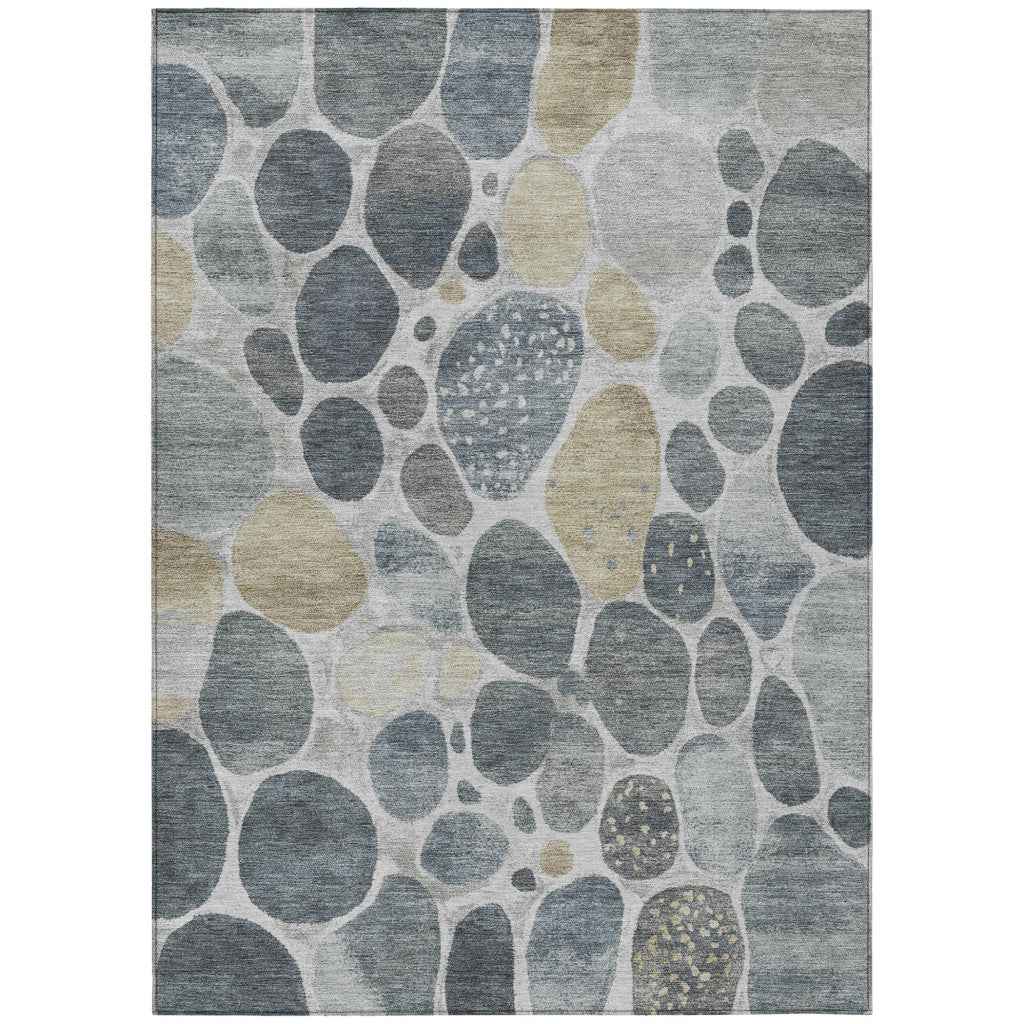8' X 10' Pewter Beige And Ivory Geometric Washable Indoor Outdoor Area Rug