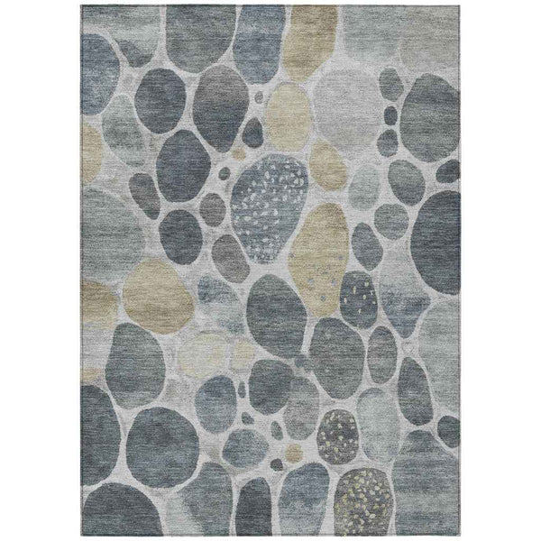 8' X 10' Pewter Beige And Ivory Geometric Washable Indoor Outdoor Area Rug