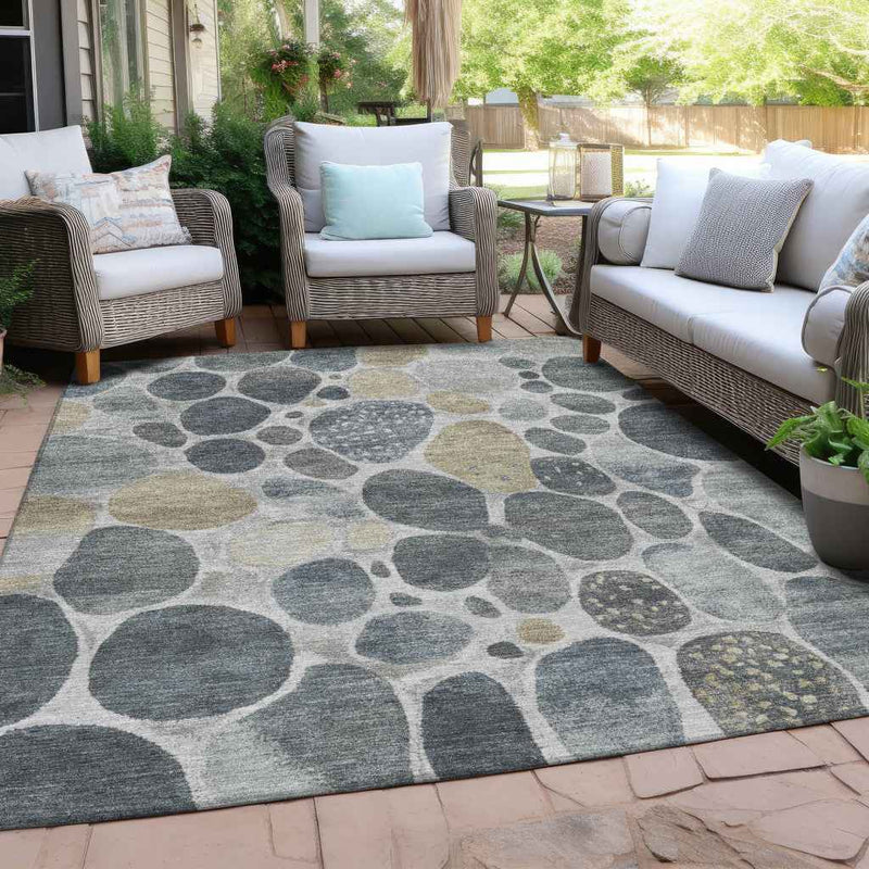 8' X 10' Pewter Beige And Ivory Geometric Washable Indoor Outdoor Area Rug