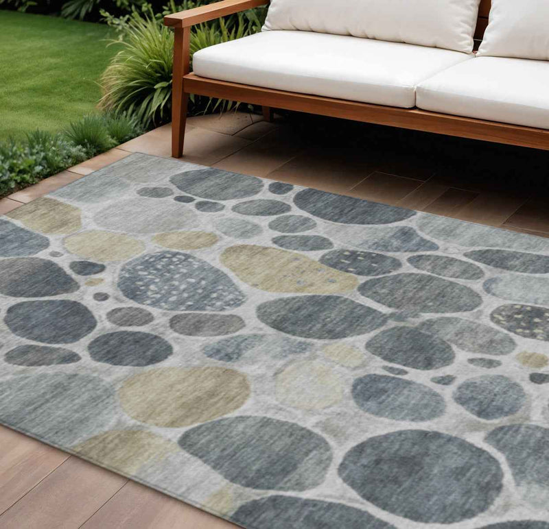 8' X 10' Pewter Beige And Ivory Geometric Washable Indoor Outdoor Area Rug