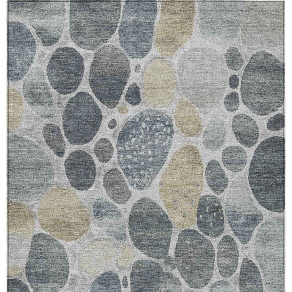 8' X 10' Pewter Beige And Ivory Geometric Washable Indoor Outdoor Area Rug