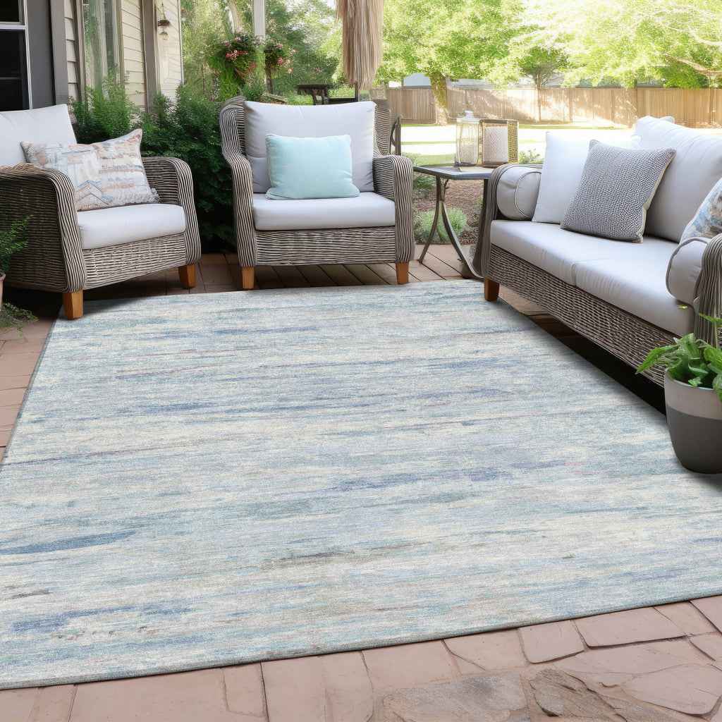 5' X 8' Sky Blue And Ivory Abstract Washable Indoor Outdoor Area Rug