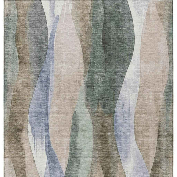 5' X 8' Beige And Denim Blue Abstract Washable Indoor Outdoor Area Rug