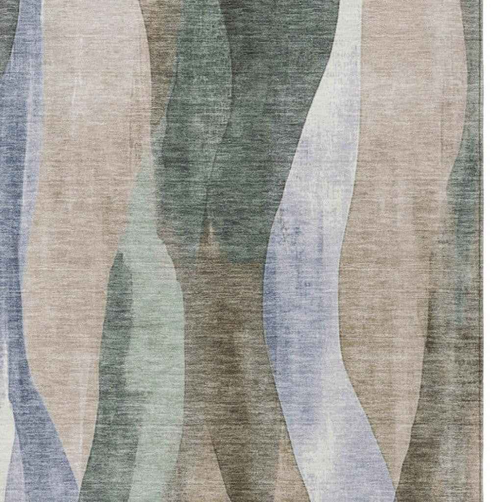 5' X 8' Beige And Denim Blue Abstract Washable Indoor Outdoor Area Rug