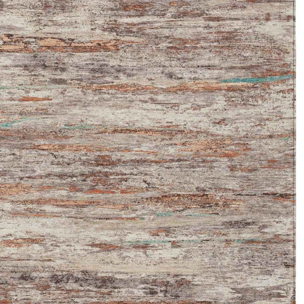 8' X 10' Terra Cotta And Beige Abstract Washable Indoor Outdoor Area Rug