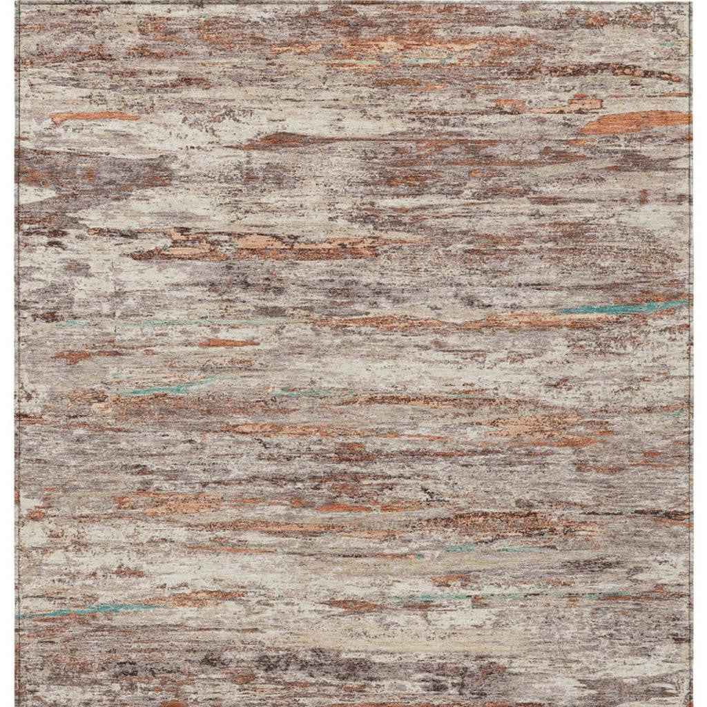 8' X 10' Terra Cotta And Beige Abstract Washable Indoor Outdoor Area Rug