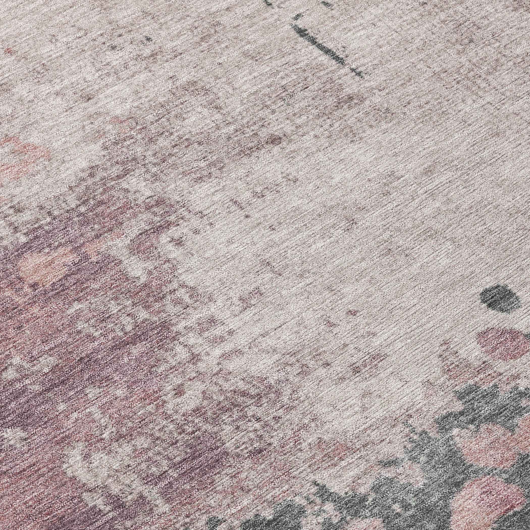 8' Blush Sage And Charcoal Round Abstract Washable Indoor Outdoor Area Rug