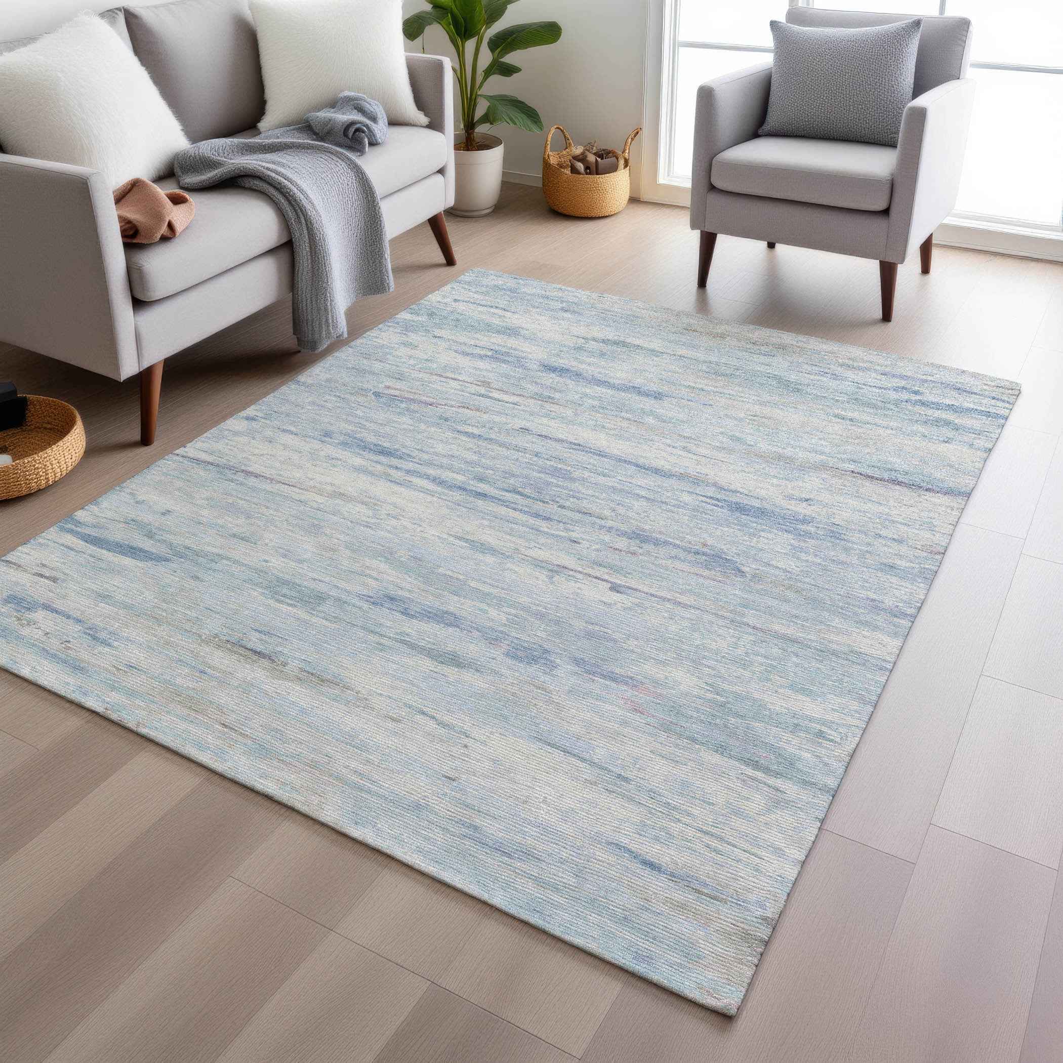 8' X 10' Sky Blue And Ivory Abstract Washable Indoor Outdoor Area Rug