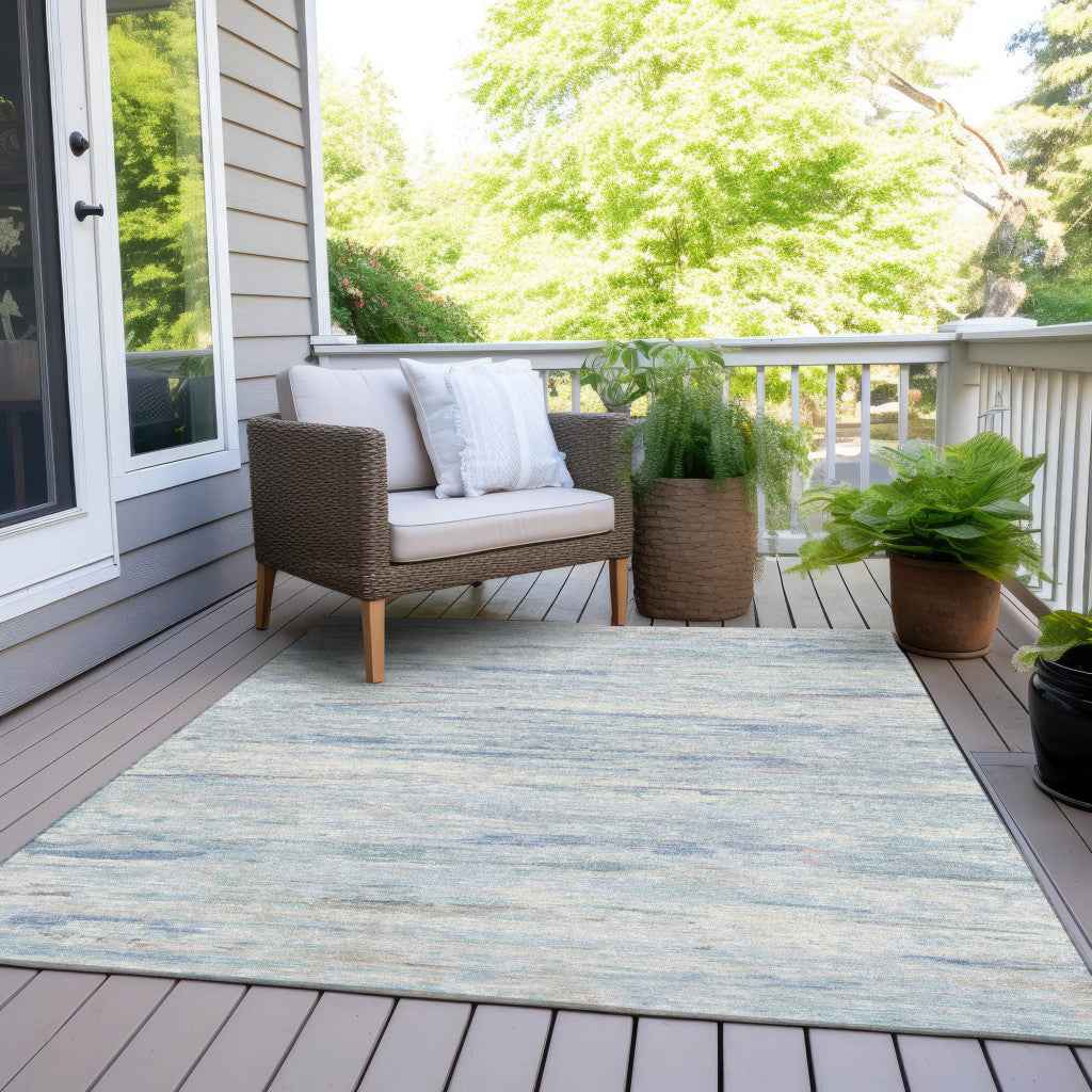 8' X 10' Sky Blue And Ivory Abstract Washable Indoor Outdoor Area Rug