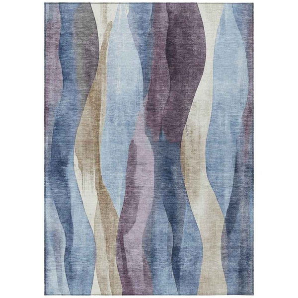 8' X 10' Denim Blue And Purple Abstract Washable Indoor Outdoor Area Rug