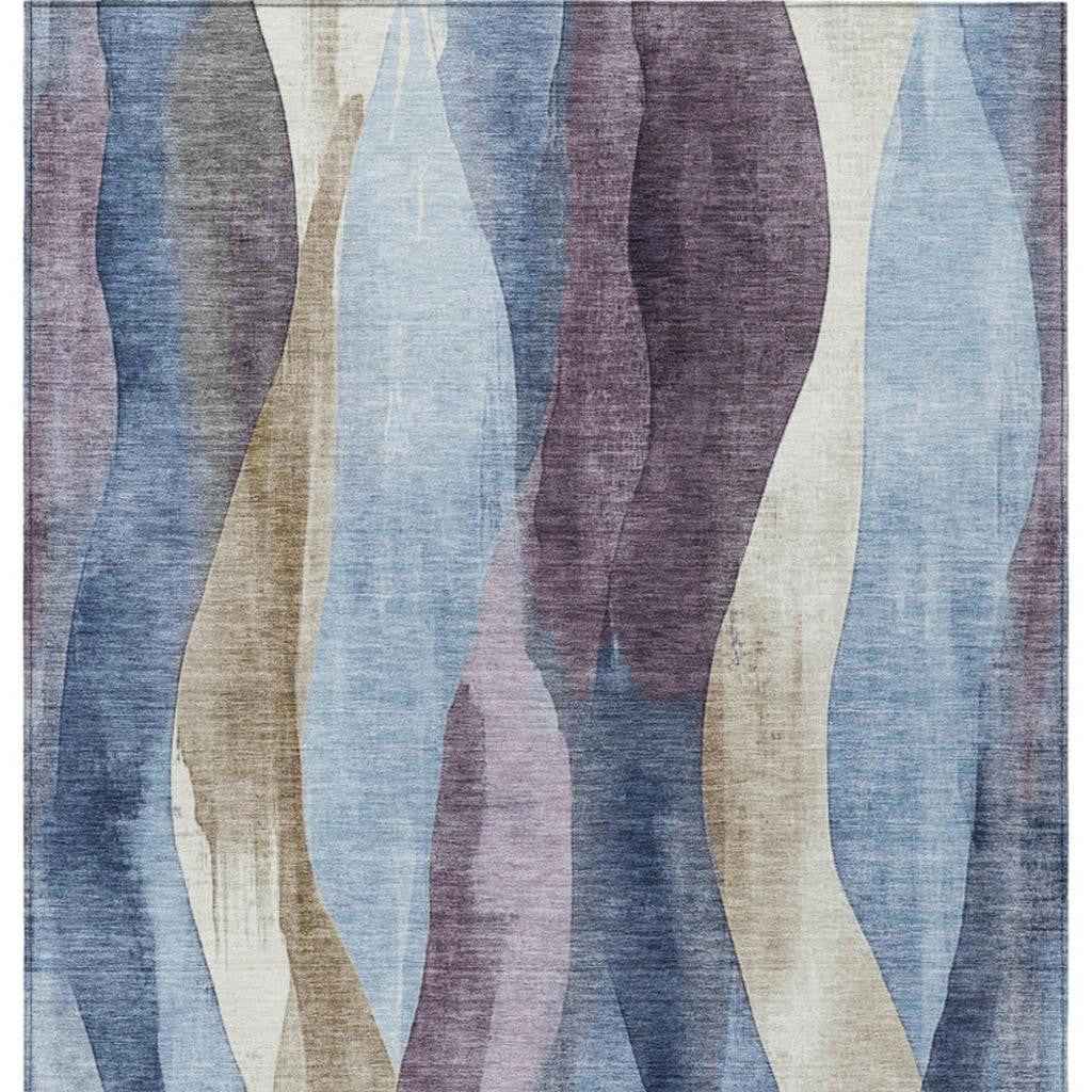 8' X 10' Denim Blue And Purple Abstract Washable Indoor Outdoor Area Rug