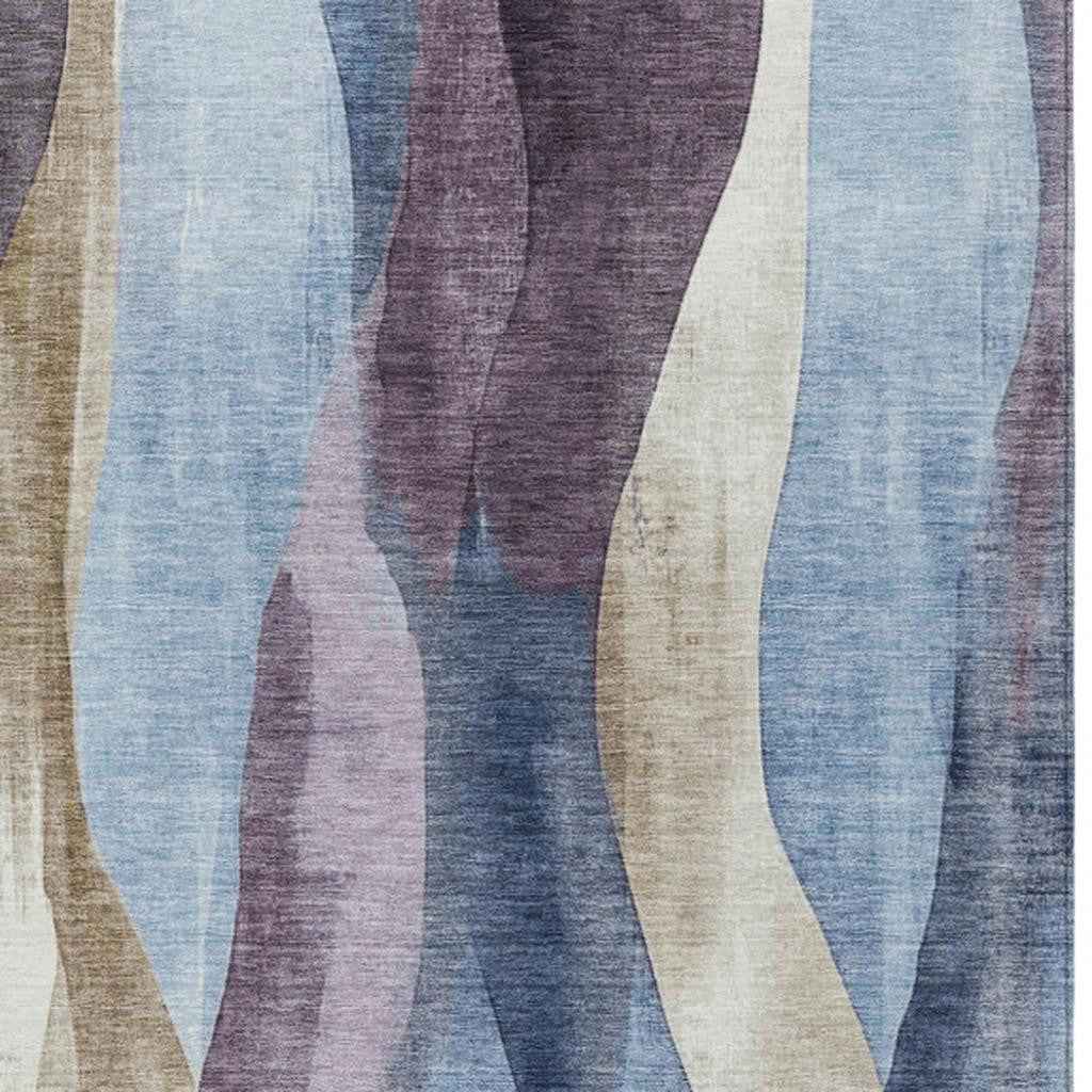 8' X 10' Denim Blue And Purple Abstract Washable Indoor Outdoor Area Rug