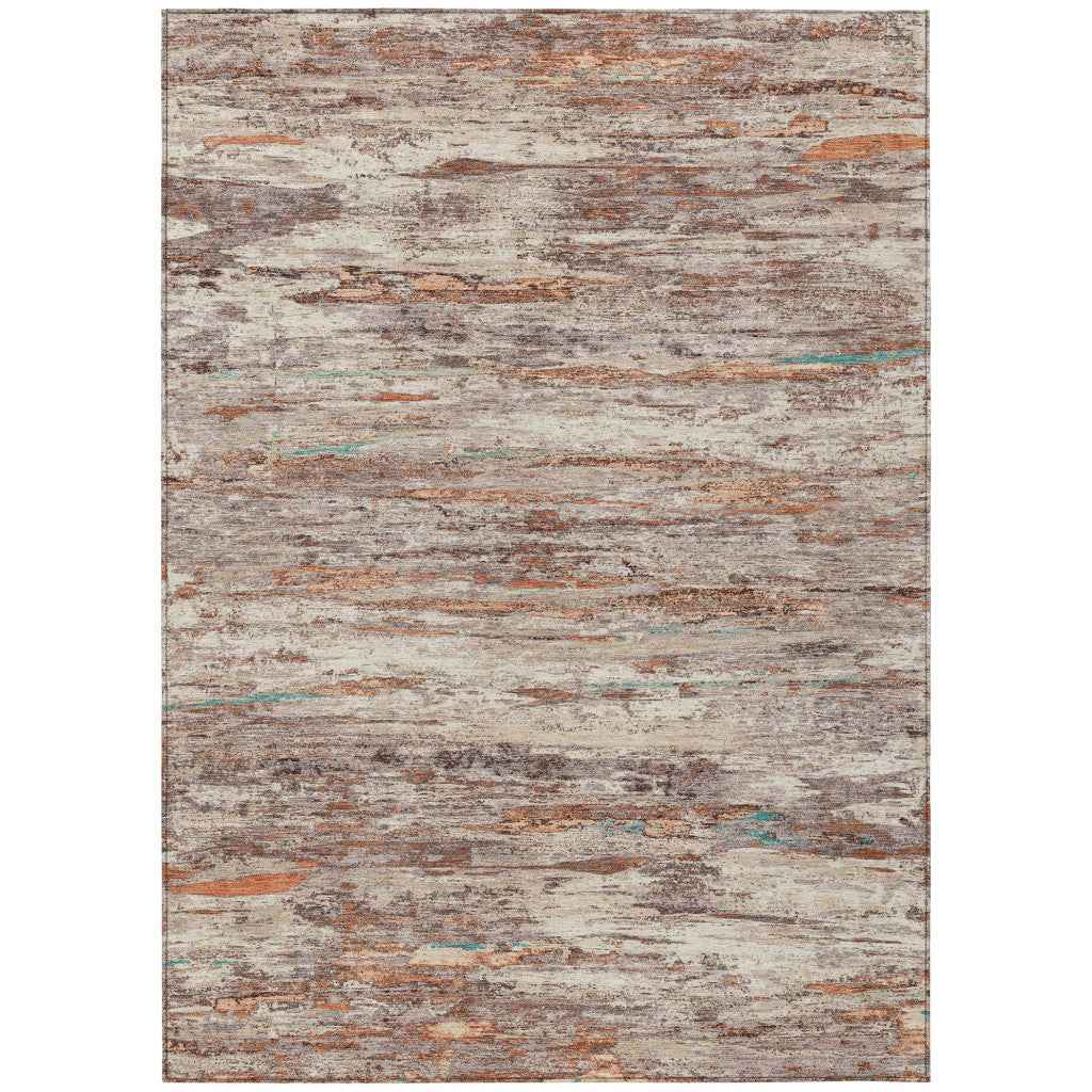 5' X 8' Terra Cotta And Beige Abstract Washable Indoor Outdoor Area Rug