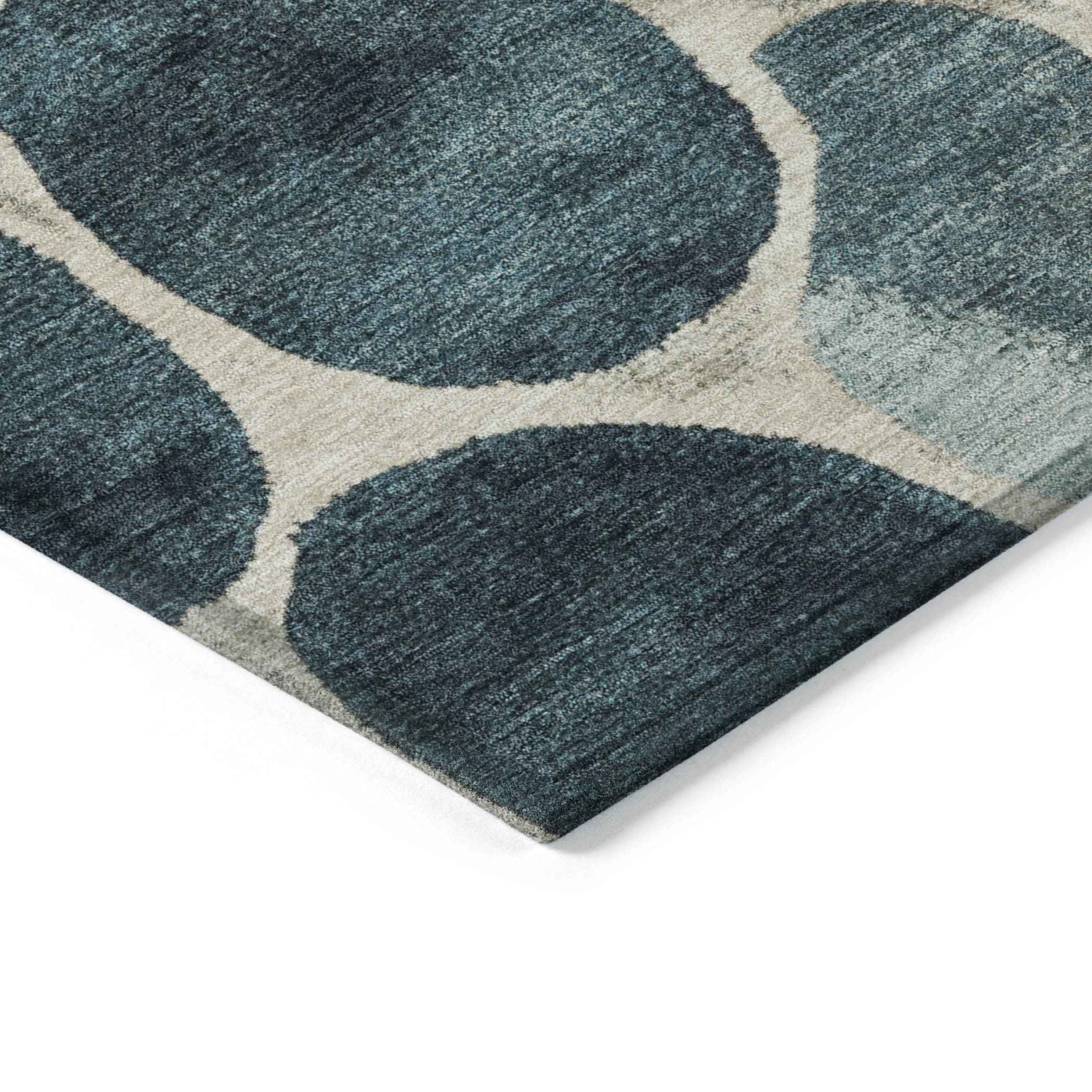 5' X 8' Teal Blue Beige And Ivory Geometric Washable Indoor Outdoor Area Rug