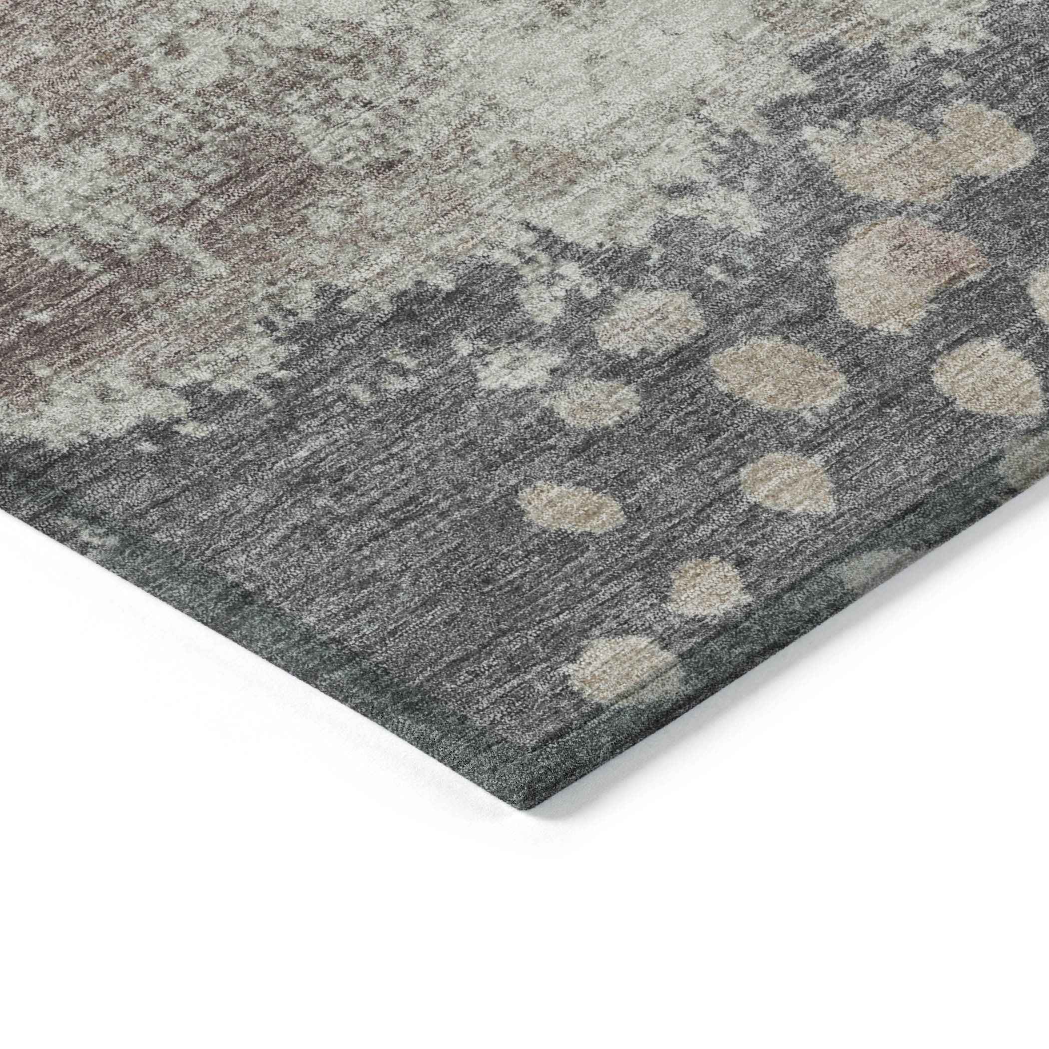 3' X 5' Khaki Charcoal And Ivory Abstract Washable Indoor Outdoor Area Rug