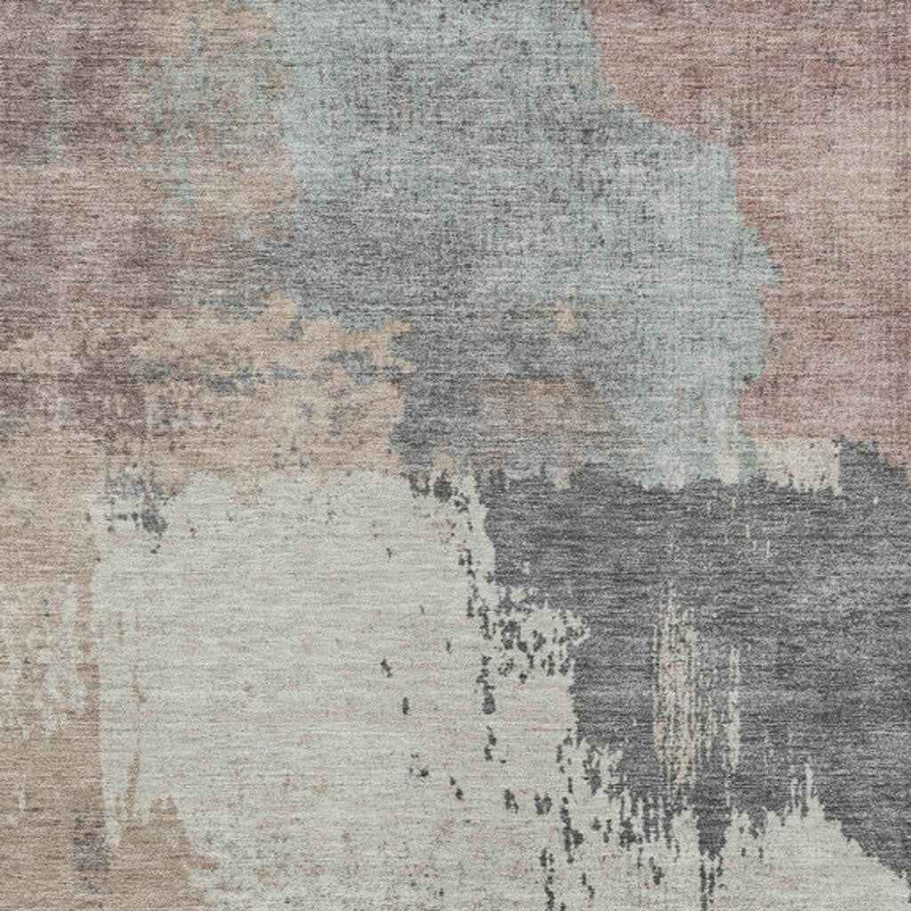 3' X 5' Khaki Charcoal And Ivory Abstract Washable Indoor Outdoor Area Rug