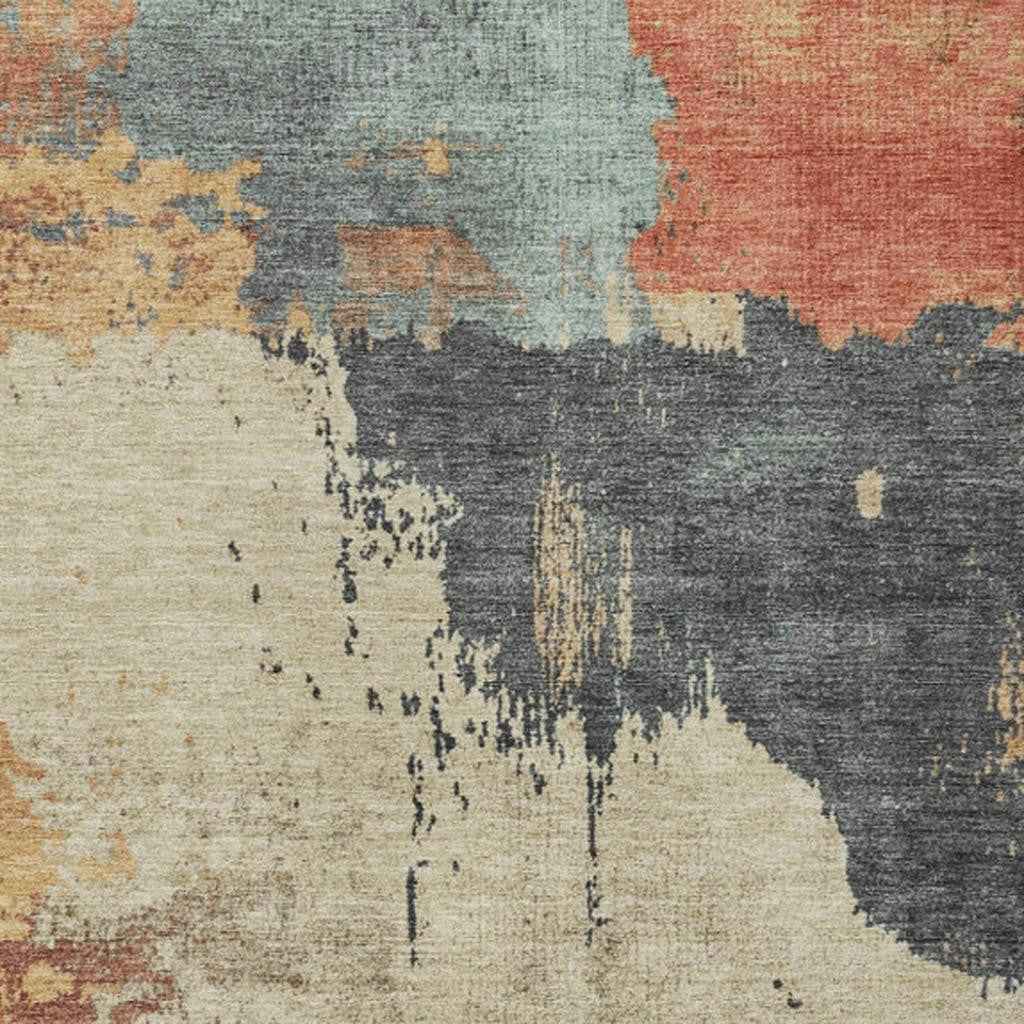 3' X 5' Rust Beige And Charcoal Abstract Washable Indoor Outdoor Area Rug