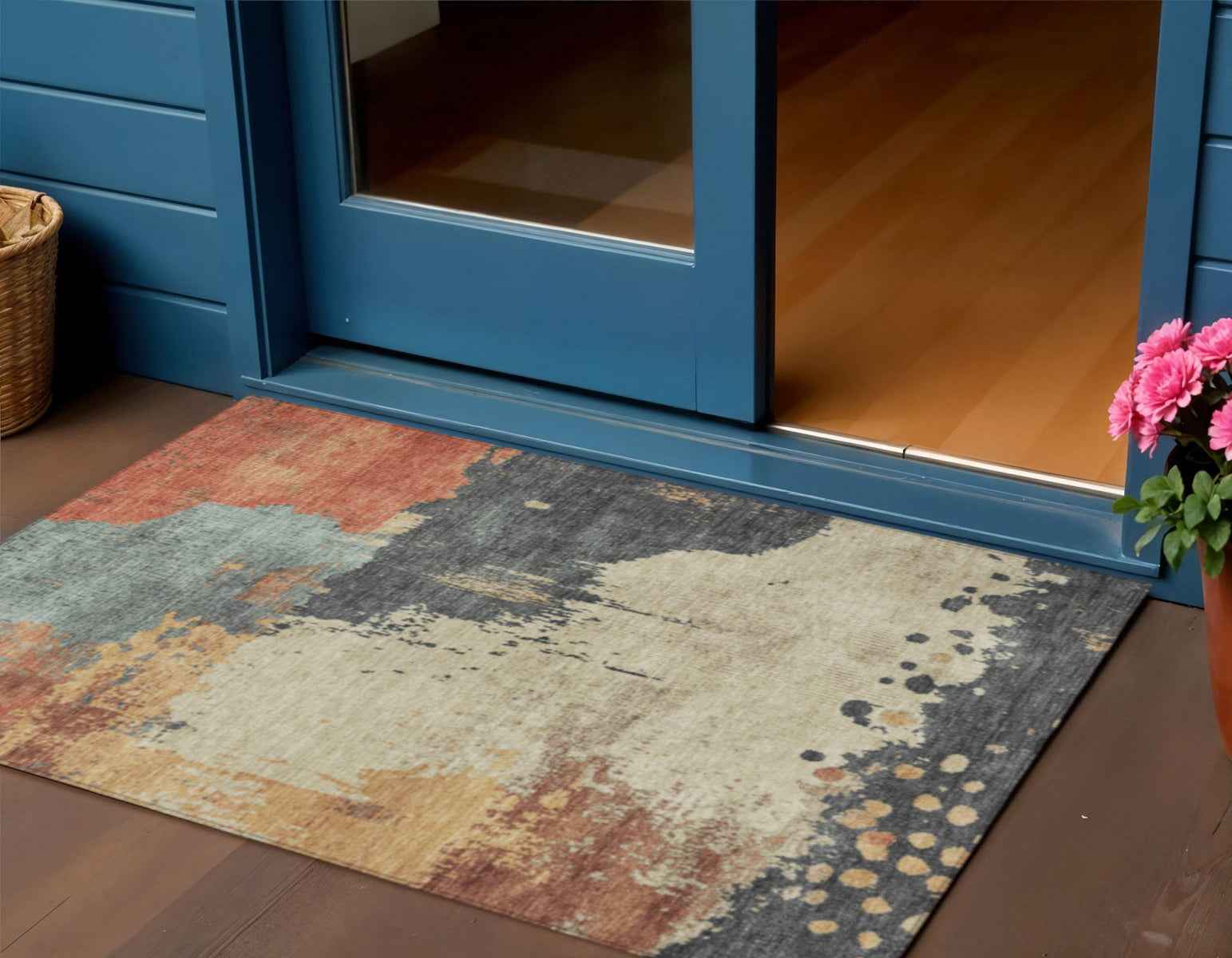 3' X 5' Rust Beige And Charcoal Abstract Washable Indoor Outdoor Area Rug